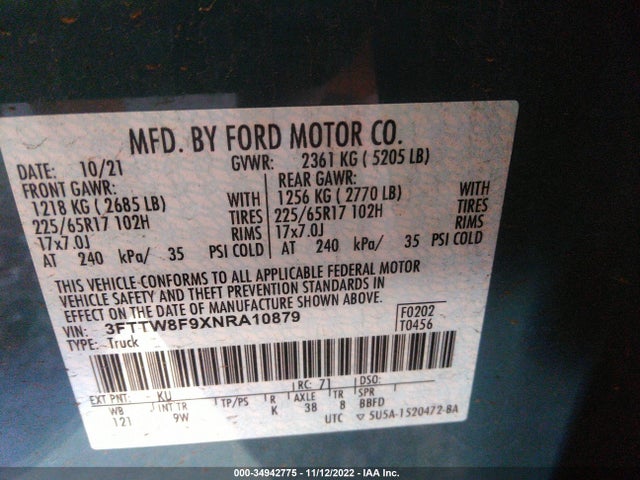 2022 Ford Maverick, VIN: 3FTTW8F9XNRA10879