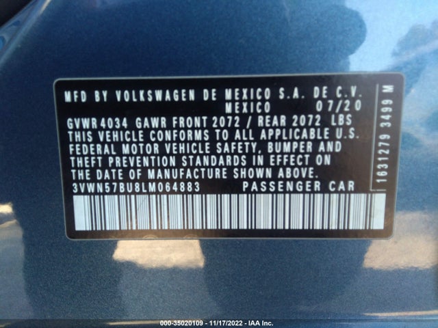 Volkswagen Jetta S/r-line 2020 3VWN57BU8LM064883 Image 11