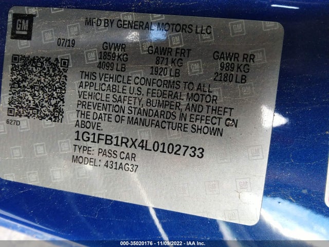 2020 Chevrolet Camaro, VIN: 1G1FB1RX4L0102733