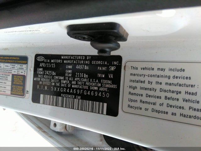 KIA Optima Sx Turbo 2015 5XXGR4A69FG469450 Image 9