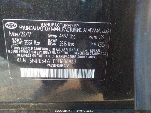 Hyundai Sonata Limited 2018 5NPE34AF0JH606863 Image 10