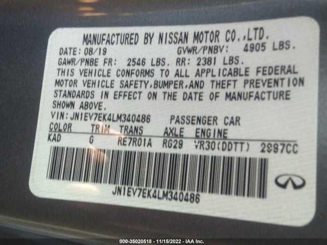 2020 Infiniti Q60, VIN: JN1EV7EK4LM340486