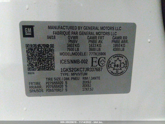 2018 GMC Yukon XL, VIN: 1GKS2GKC7JR337687