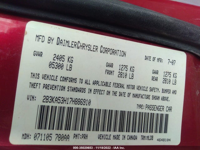 Aukcja sprzedaży 2007 Dodge Charger R/t, vin: 2B3KA53H17H886910, numer aukcji: 35020653