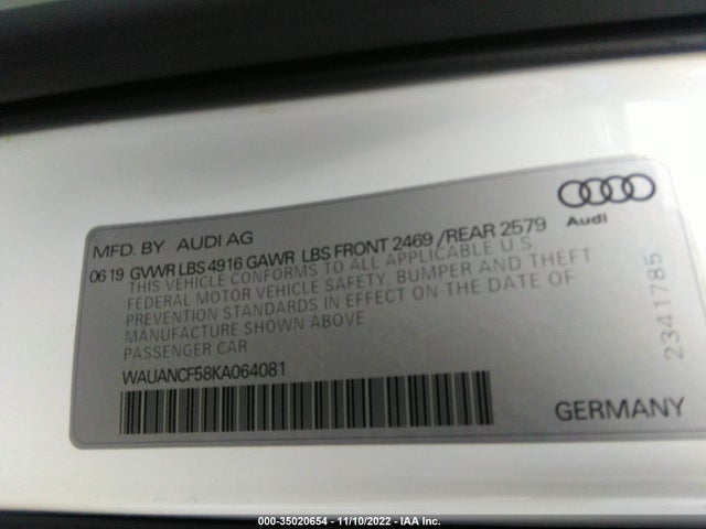 2019 Audi A5, VIN: WAUANCF58KA064081
