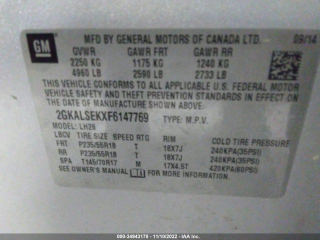 2015 GMC Terrain, VIN: 2GKALSEKXF6147769