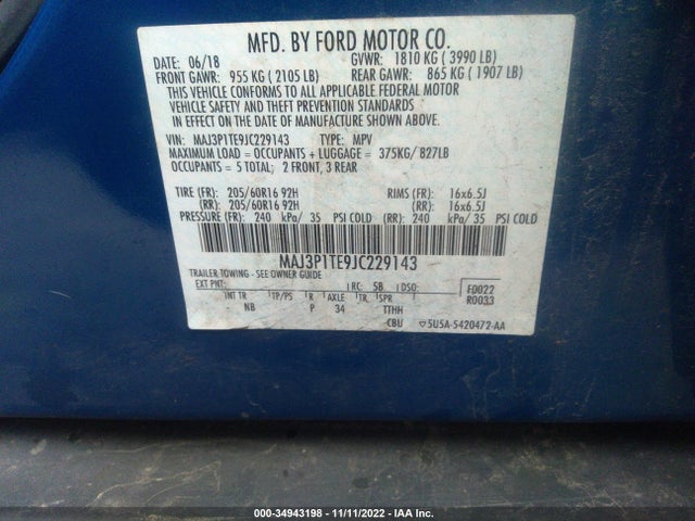 2018 Ford Ecosport, VIN: MAJ3P1TE9JC229143