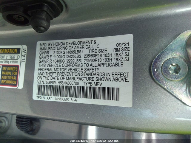 Honda CR-V EX 2022 5J6RW1H56NA000706 Image 10