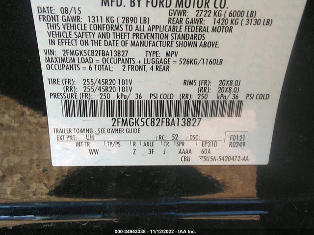 2015 Ford Flex, VIN: 2FMGK5C82FBA13827