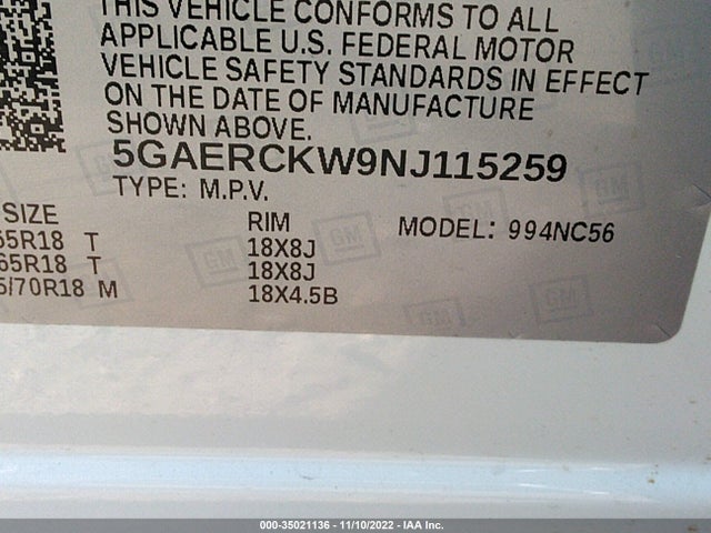 2022 Buick Enclave, VIN: 5GAERCKW9NJ115259