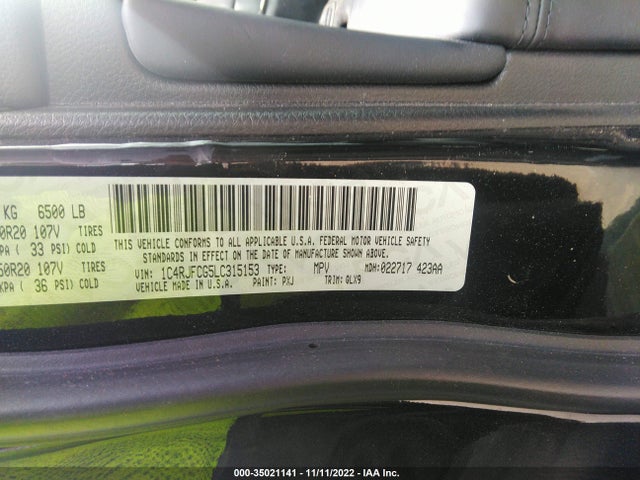 2020 JEEP GRAND CHEROKEE HIGH ALTITUDE VIN: 1C4RJFCG5LC315153
