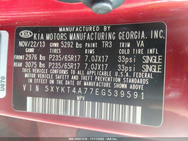 5XYKT4A77EG539591 KIA SORENTO LX