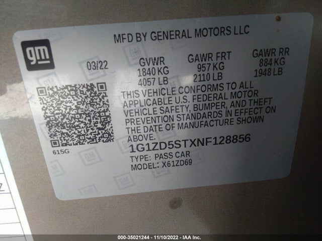 Chevrolet MALIBU LT 2022 1G1ZD5STXNF128856 Image 9