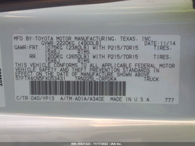 2015 Toyota Tacoma, VIN: 5TFTX4CN5FX053431