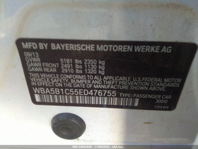 BMW 5 Series 535i 2014 WBA5B1C55ED476755 Image 9