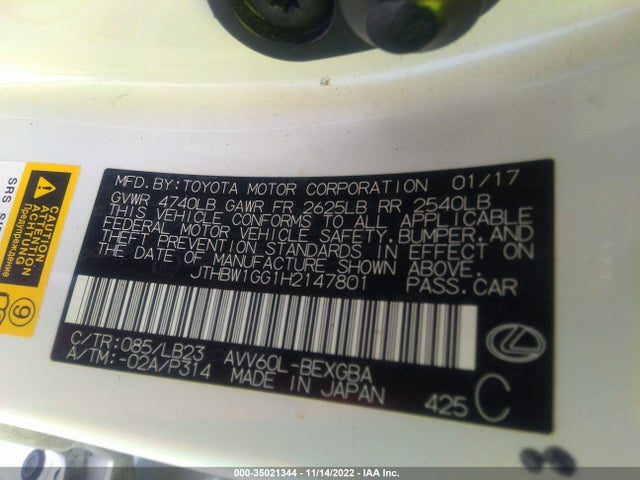 2017 Lexus ES, VIN: JTHBW1GG1H2147801