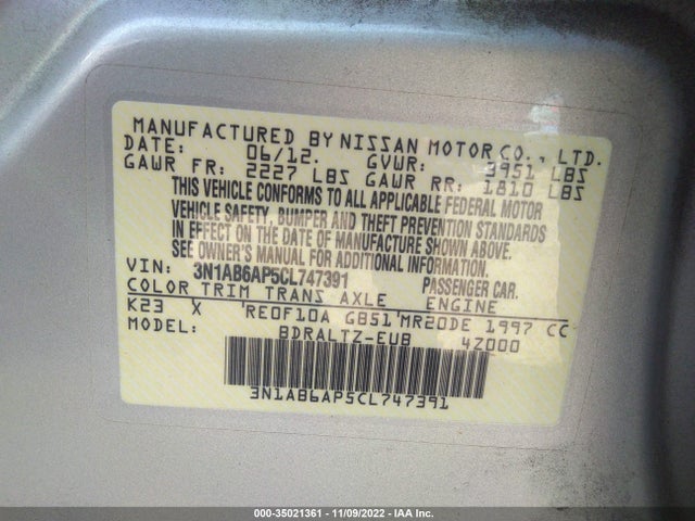 2012 NISSAN SENTRA 2.0 SR VIN: 3N1AB6AP5CL747391