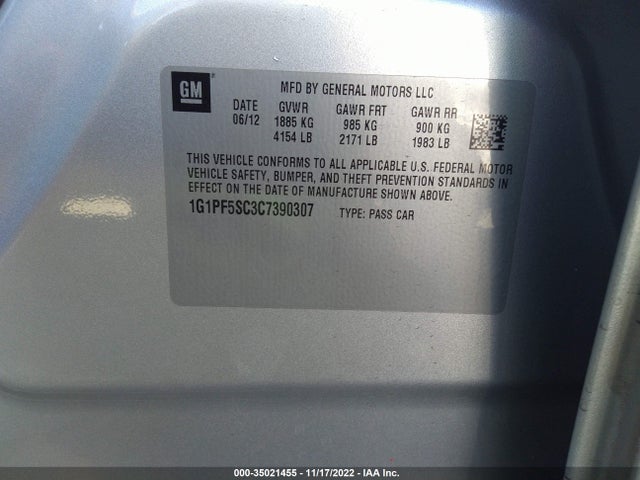 2012 CHEVROLET CRUZE LT W/1LT VIN: 1G1PF5SC3C7390307