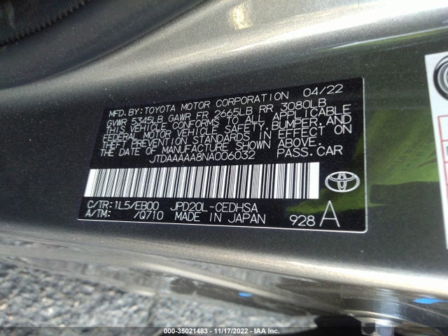 2022 Toyota Mirai, VIN: JTDAAAAA8NA006032