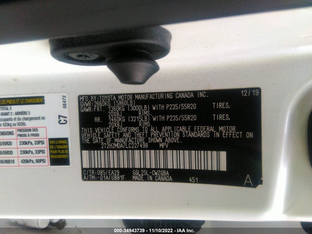 2020 Lexus RX, VIN: 2T2HZMDA7LC227498