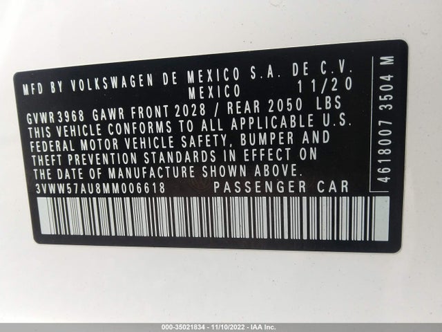 2021 Volkswagen Golf, VIN: 3VWW57AU8MM006618