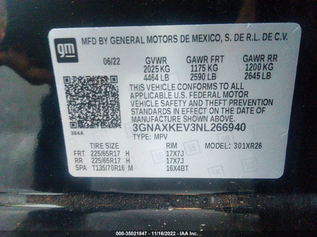Chevrolet EQUINOX LT 2022 3GNAXKEV3NL266940 Image 9