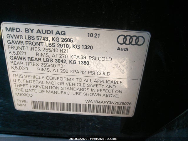 2022 Audi SQ5, VIN: WA1B4AFY3N2029076
