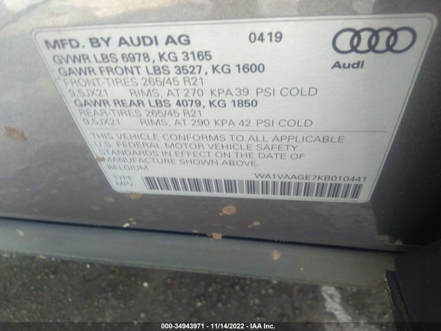 WA1VAAGE7KB010441 Audi E-tron Prestige