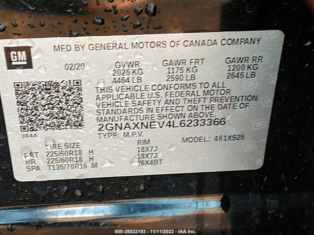 Chevrolet Equinox Premier 2020 2GNAXNEV4L6233366 Image 10