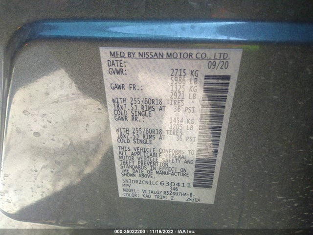 Продаж на аукціоні авто 2020 Nissan Pathfinder Sl, vin: 5N1DR2CN1LC630411, номер лоту: 35022200