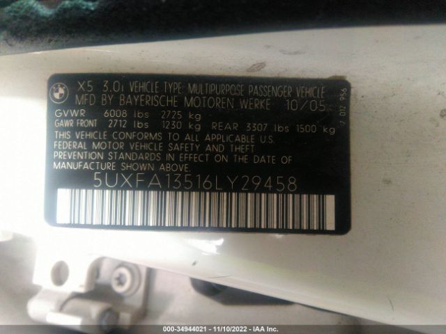 5UXFA13516LY29458 BMW X5 3.0I