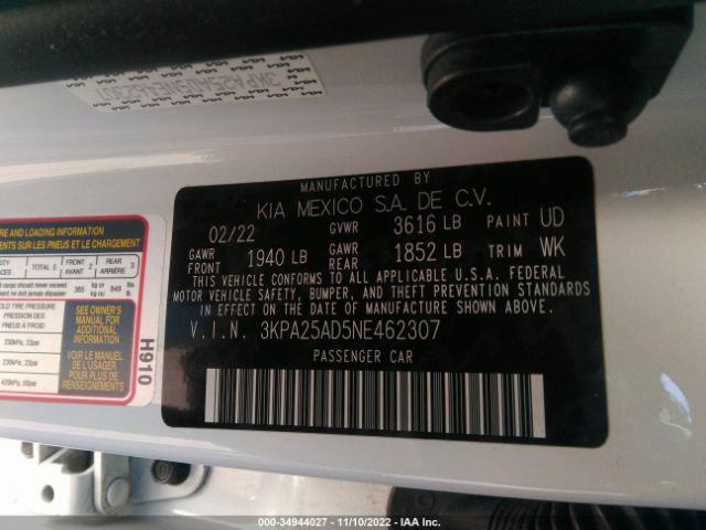 3KPA25AD5NE462307 KIA Rio 5-door S