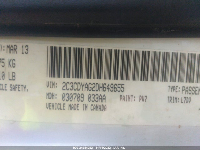 2013 DODGE CHALLENGER SXT VIN: 2C3CDYAG2DH649655