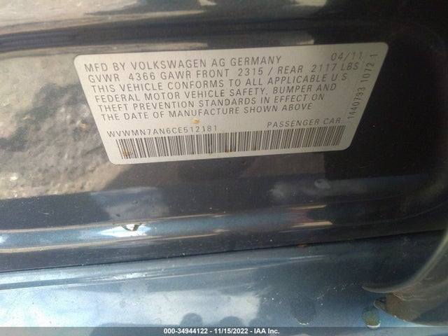 Volkswagen CC SPORT 2012 WVWMN7AN6CE512181 Image 10