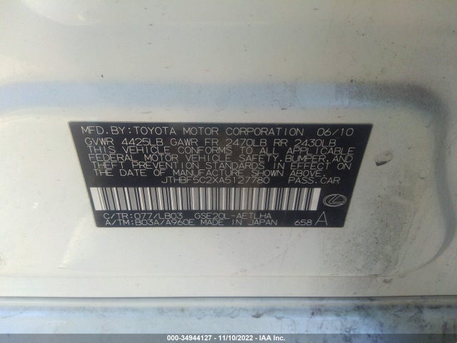 JTHBF5C2XA5127780 Lexus IS 250