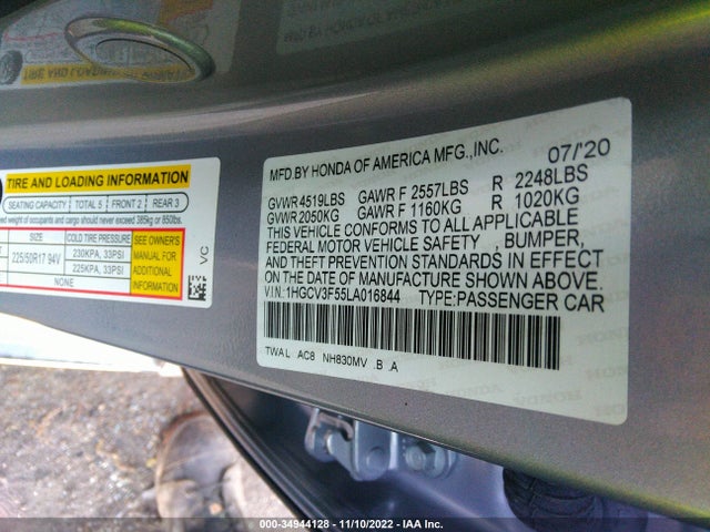 2020 Honda Accord, VIN: 1HGCV3F55LA016844