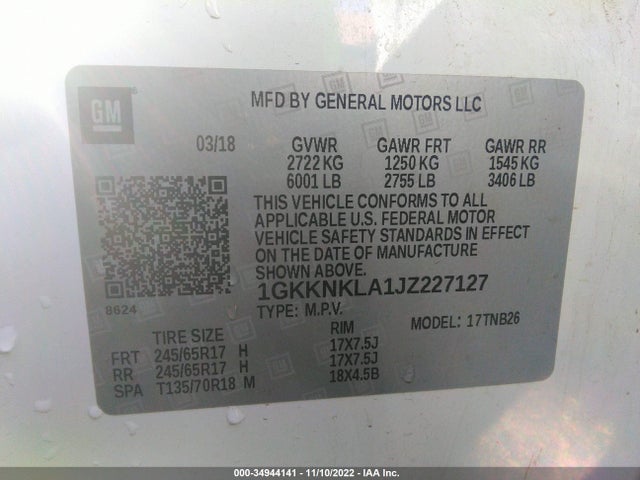 2018 GMC Acadia, VIN: 1GKKNKLA1JZ227127