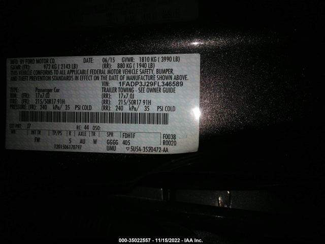 2015 Ford Focus, VIN: 1FADP3J29FL346589