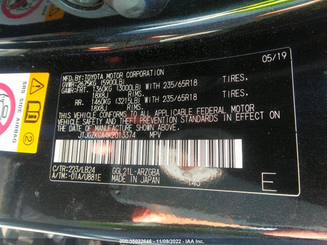 2019 Lexus RX, VIN: JTJGZKCA4K2013374