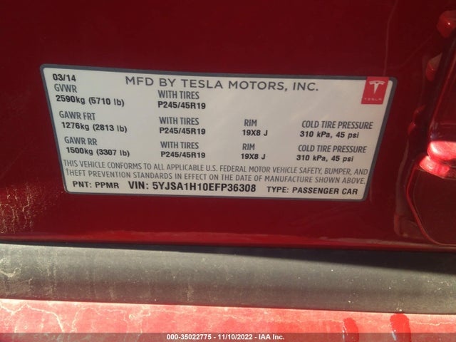 Tesla Model S 60 Kwh Battery/p85 2014 5YJSA1H10EFP36308 Image 11