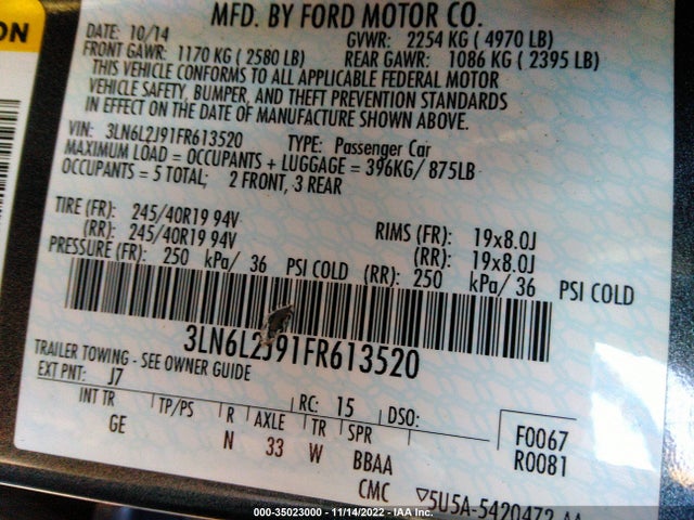 Lincoln MKZ 2015 3LN6L2J91FR613520 Image 10