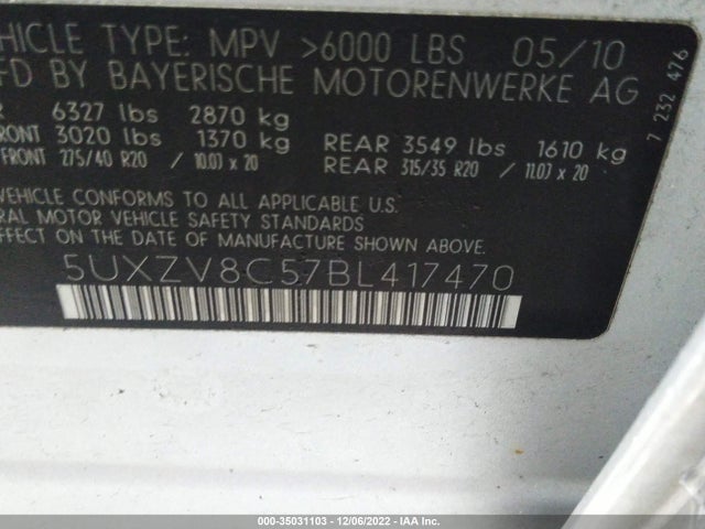 2011 BMW X5 50I VIN: 5UXZV8C57BL417470