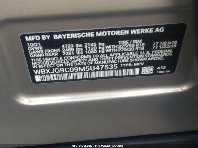2021 BMW X1, VIN: WBXJG9C09M5U47535
