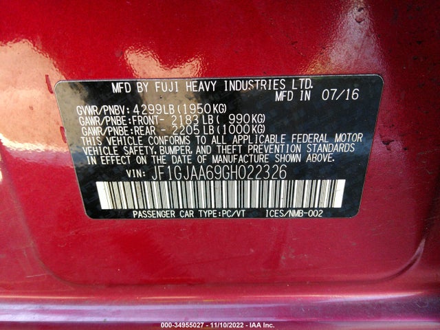 Subaru IMPREZA SEDAN 2016 JF1GJAA69GH022326 Image 10