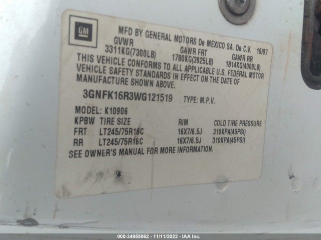 Chevrolet Suburban 1998 3GNFK16R3WG121519 Image 10
