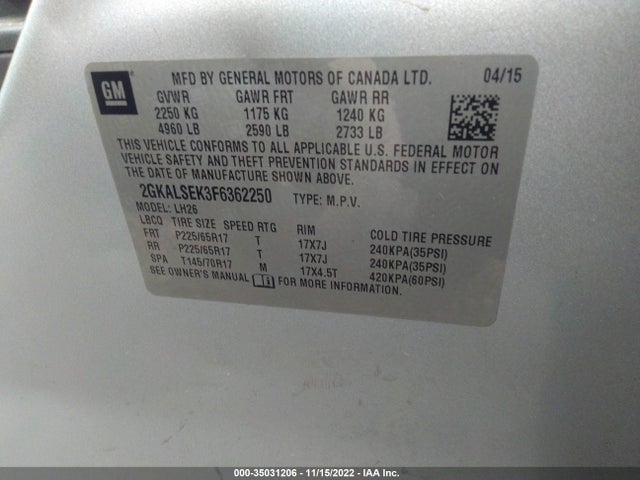 GMC Terrain Slt 2015 2GKALSEK3F6362250 Image 9