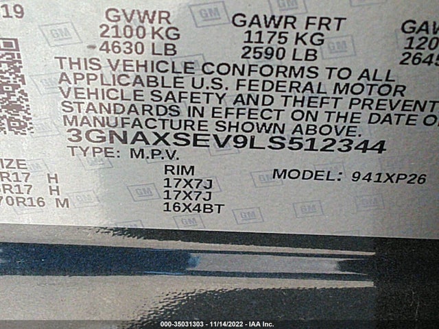Chevrolet EQUINOX LS 2020 3GNAXSEV9LS512344 Image 9