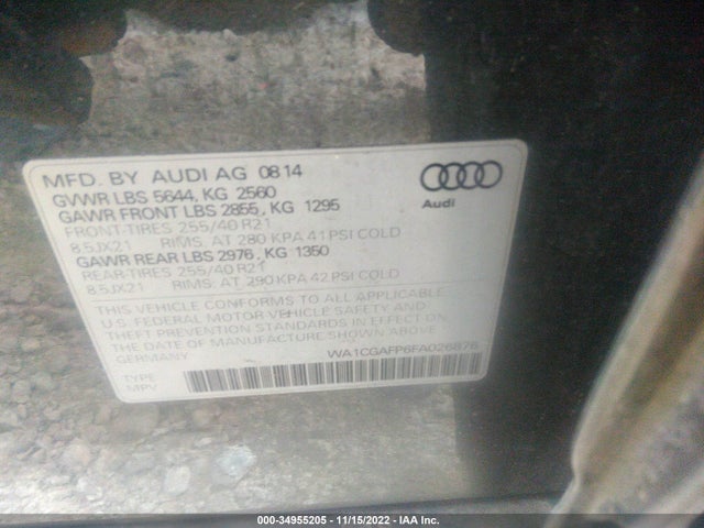2015 Audi SQ5, VIN: WA1CGAFP6FA026876