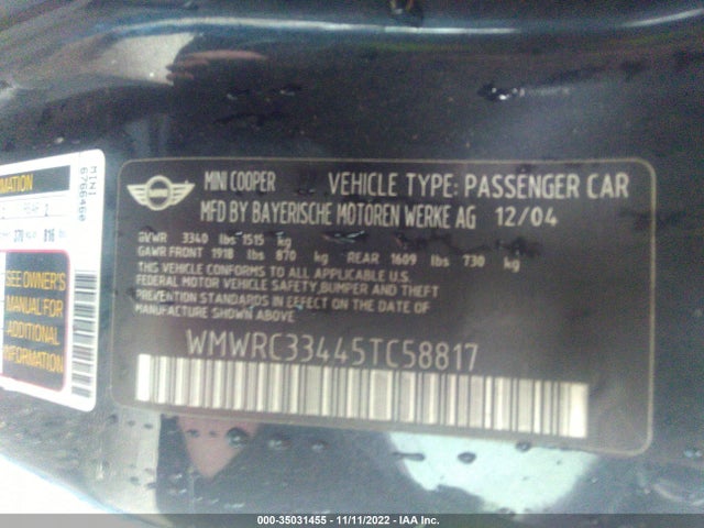WMWRC33445TC58817 Mini COOPER HARDTOP
