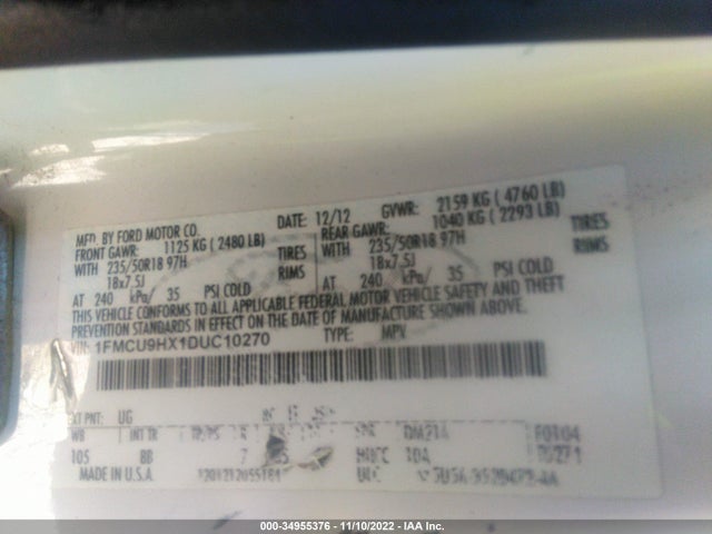 2013 FORD ESCAPE SEL VIN: 1FMCU9HX1DUC10270